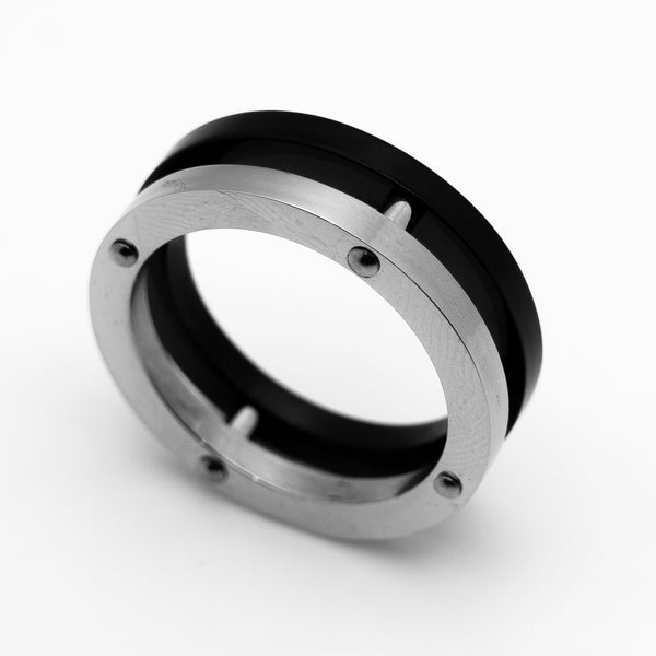 Precision Black & Silver Two Tone Men's Ring Stainless Steel Wedding Band SR21