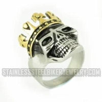 Biker Jewelry Men's Crowned Skull Stainless Steel Ring Gold Edition SR216