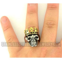 Biker Jewelry Men's Crowned Skull Stainless Steel Ring Gold Edition SR216