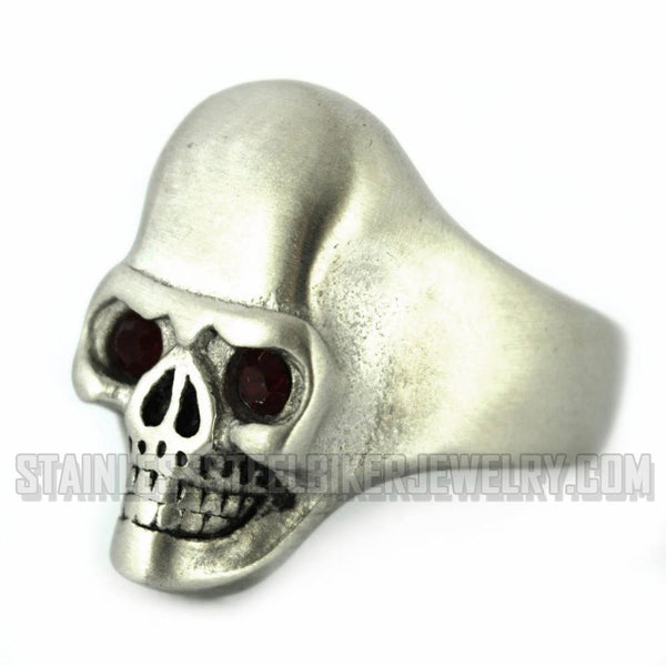 Heavy Metal Jewelry Men's Brushed Skull Ring Stainless Steel Black Eyes SR2301