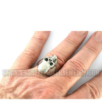 Heavy Metal Jewelry Men's Brushed Skull Ring Stainless Steel Black Eyes SR2301