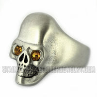 Heavy Metal Jewelry Men's Brushed Skull Ring Stainless Steel Yellow Eyes SR2302