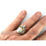 Heavy Metal Jewelry Men's Brushed Skull Ring Stainless Steel Yellow Eyes SR2302