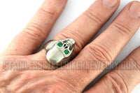 Heavy Metal Jewelry Men's Brushed Skull Ring Stainless Steel Green Eyes SR2303