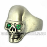 Heavy Metal Jewelry Men's Brushed Skull Ring Stainless Steel Green Eyes SR2303