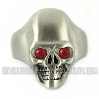 Biker Jewelry Men's Brushed Skull Ring Stainless Steel Red Eyes SR215