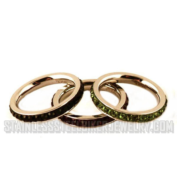 Heavy Metal Jewelry Ladies Single Row Stone Ring Stainless Steel SR2310