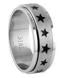 "Stars" Spinner Ring Unisex Wedding Band Stainless Steel SR25