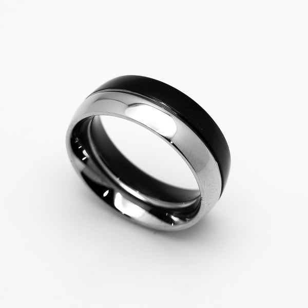 Two-Tone Fusion Black & Silver Comfort Fit Ring Unisex Wedding Band Stainless Steel SR26