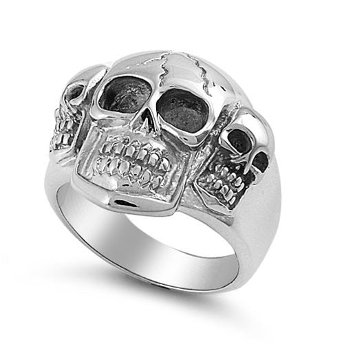 "3 Skulls" Biker Ring Men’s Stainless Steel SR35
