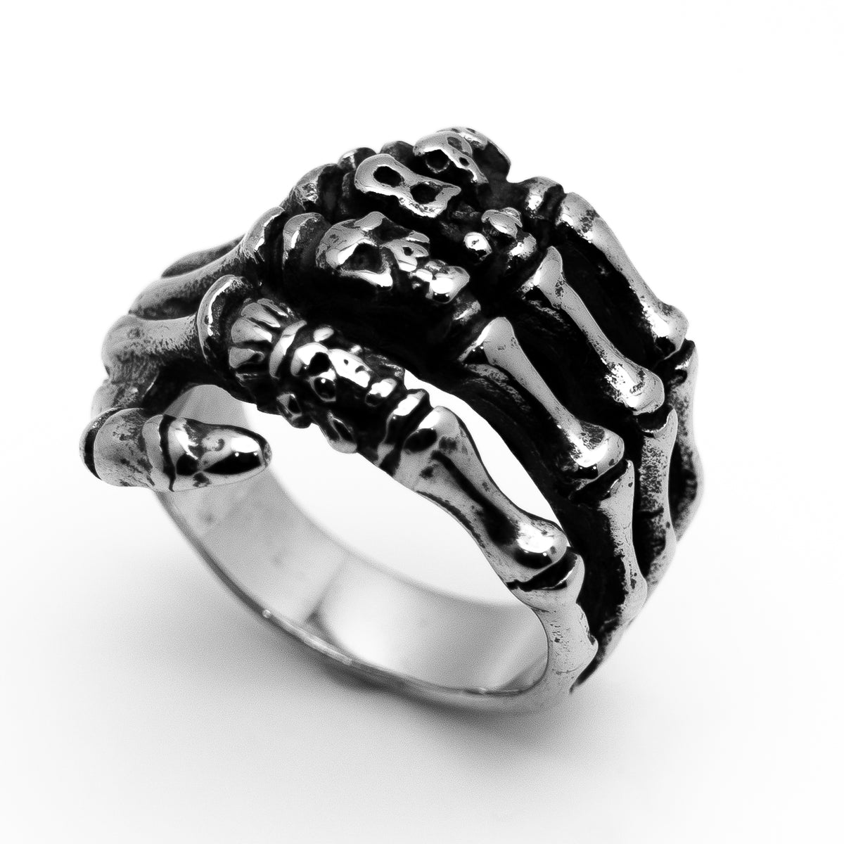 Skeleton Hand Ringing Bell Skeleton Hand Ring Unisex Biker Ring Stainless Steel SR38 – Stainless ...