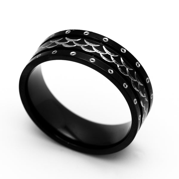 8mm Black Intricate Cut Comfort Fit Ring / Wedding Band Stainless Steel SR42