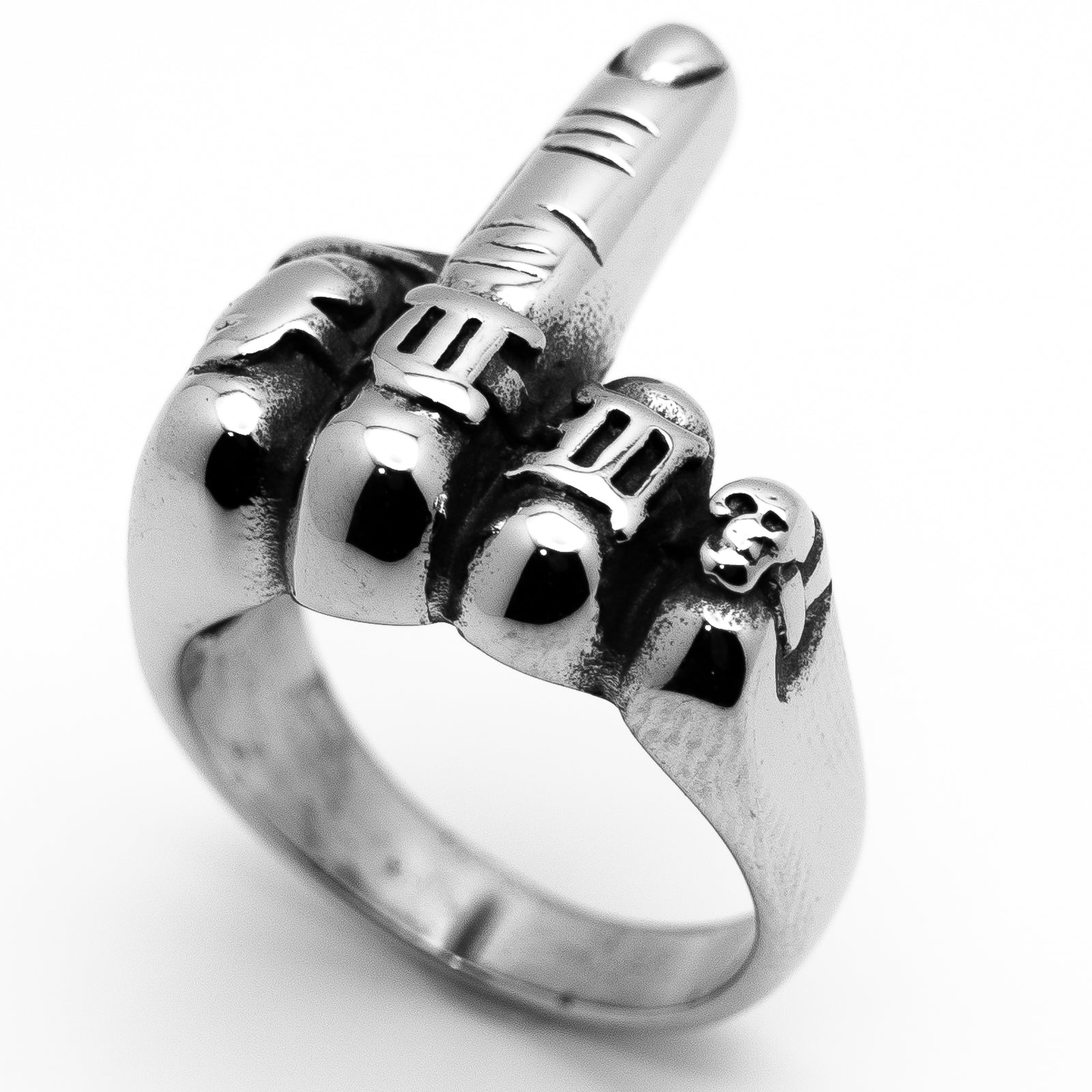 Middle Finger Ring Unisex Biker Jewelry Stainless Steel Up to Size
