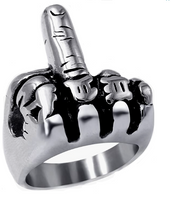 Middle Finger Ring Unisex Biker Jewelry Stainless Steel Up to Size 20 SR45