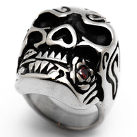 Huge Skull Ring with Red Rose Ring Biker Jewelry Stainless Steel  SR46