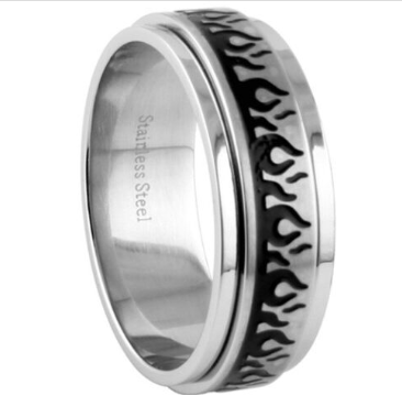 Flames Spinner Ring Men's Wedding Band Stainless Steel SR53