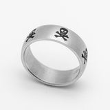 Skulls & Crossbones Ring on Brushed Satin Stainless Steel Band SR54