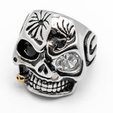 Skull Ring with Gold Bullet & Clear CZ Eye Stainless Steel Ring Sizes 9 - 20, SR57