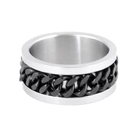 Black Cuban Chain Spinner Ring Unisex Wedding Band Stainless Steel SR5