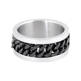 Black Cuban Chain Spinner Ring Unisex Wedding Band Stainless Steel SR5