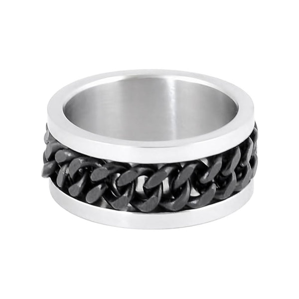 Black Cuban Chain Spinner Ring Unisex Wedding Band Stainless Steel SR5