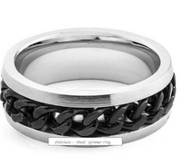 Black Cuban Chain Spinner Ring Unisex Wedding Band Stainless Steel SR5