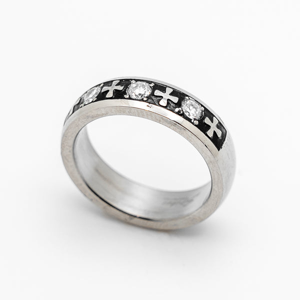 Celtic Iron Cross & Triple Gemstone Ring Unisex Wedding Band Stainless Steel SR61