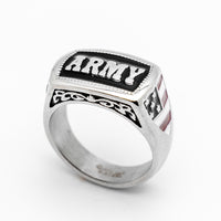 "ARMY" Signet Ring Enameled USA Military Stainless-Steel Unisex sizes 5-15 Heavy Metal Jewelry SR63