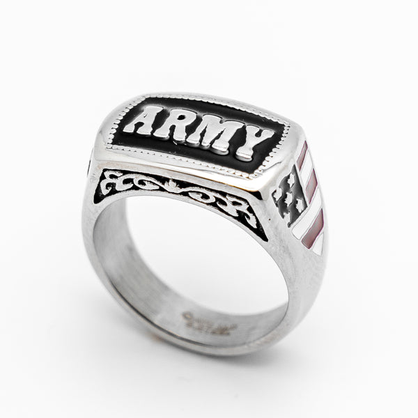 "ARMY" Signet Ring Enameled USA Military Stainless-Steel Unisex sizes 5-15 Heavy Metal Jewelry SR63