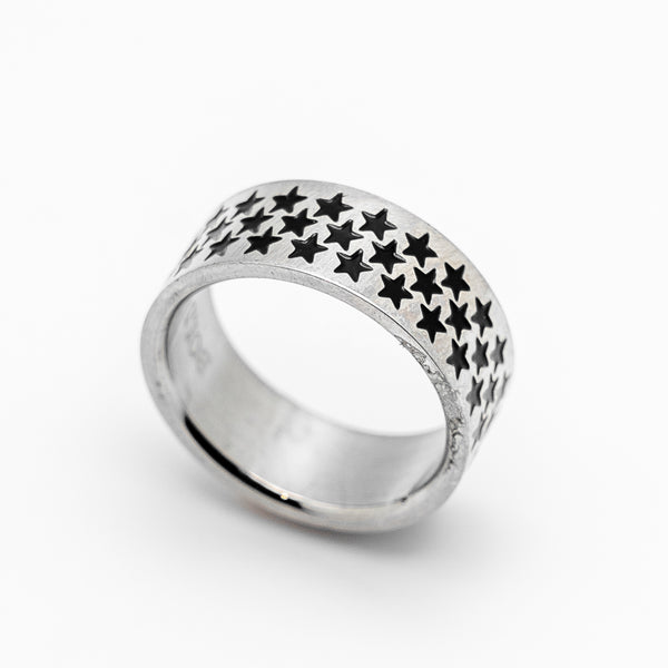 "Many Stars" Unisex Ring 8mm Stainless Steel Wedding Band SR64