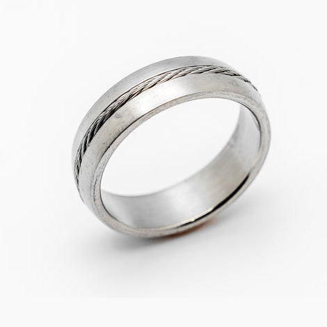 Inlaid Cable Satin Finish Comfort Fit Ring Unisex Stainless Steel Wedding Band SR65