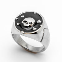 Round Pirate Skull & Crossbones Ring Heavy Biker Jewelry Stainless Steel SR66