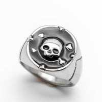 Round Pirate Skull & Crossbones Ring Heavy Biker Jewelry Stainless Steel SR66