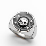 Round Pirate Skull & Crossbones Ring Heavy Biker Jewelry Stainless Steel SR66