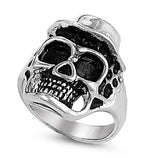 Top Hat Skull Men's Stainless-Steel Old-School Biker Ring SR6
