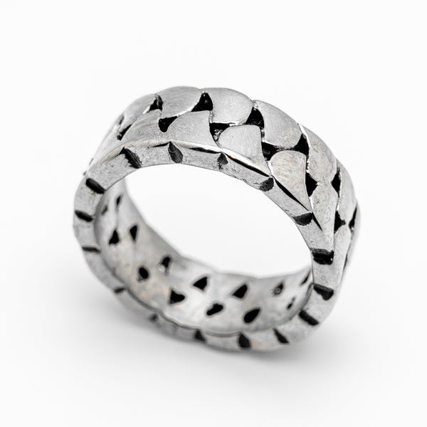 Woven Curb Chain Ring or Wedding Band Unisex Biker Jewelry Stainless Steel SR74
