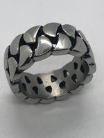 Woven Curb Chain Ring or Wedding Band Unisex Biker Jewelry Stainless Steel SR74