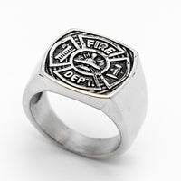 Firefighter's Maltese Cross Ring Black Stainless Steel Firefighter Ring SR75