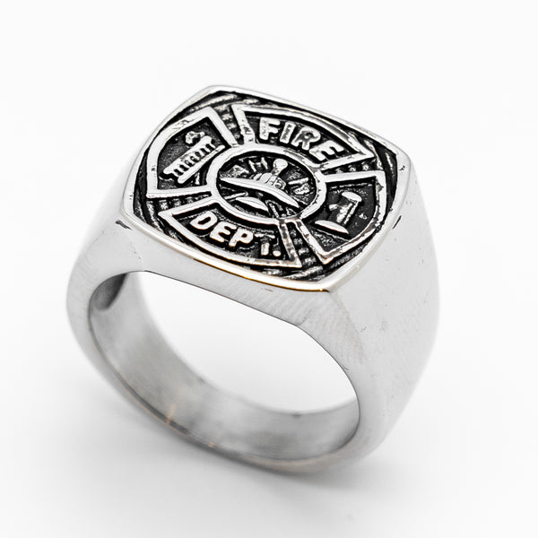 Firefighter's Maltese Cross Ring Black Stainless Steel Firefighter Ring SR75