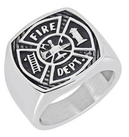 Firefighter's Maltese Cross Ring Black Stainless Steel Firefighter Ring SR75