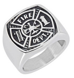 Firefighter's Maltese Cross Ring Black Stainless Steel Firefighter Ring SR75
