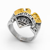 American Biker Eagle Ring in Goldtone & Stainless Steel Old School Motorcycle Biker SR77