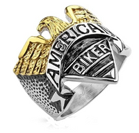 American Biker Eagle Ring in Goldtone & Stainless Steel Old School Motorcycle Biker SR77