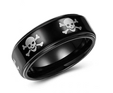 Black Skull & Crossbones Stainless Steel Spinner Ring Unisex Wedding Band SR80