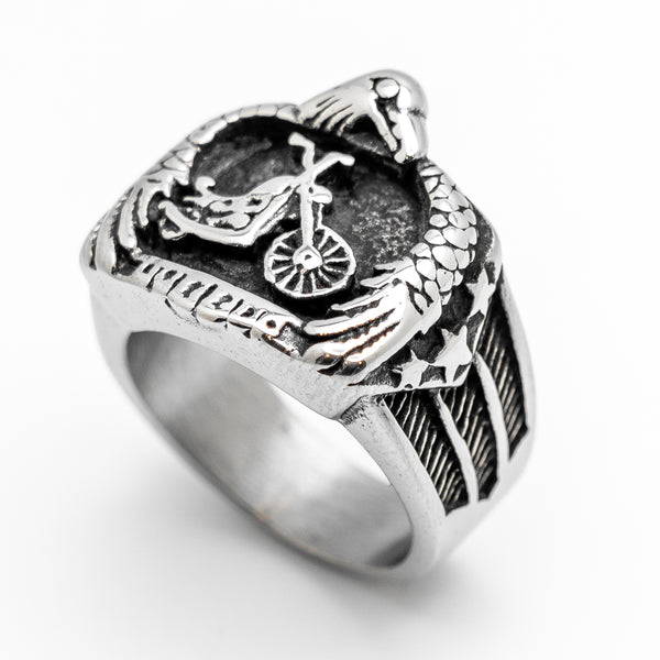 Motorcycle & Eagle Ring Biker Stainless Steel Ring SR86