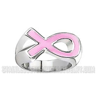 Pink Ribbon Ring Breast Cancer Awareness Ring Unisex Stainless Steel SR89