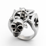 Iron Cross Ring with Dangling Skull Stainless Steel Men’s Biker Ring SR91
