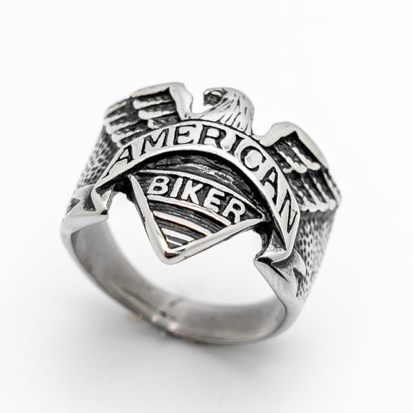 American Biker Eagle Banner Ring Stainless Steel Unisex Biker Jewelry SR93