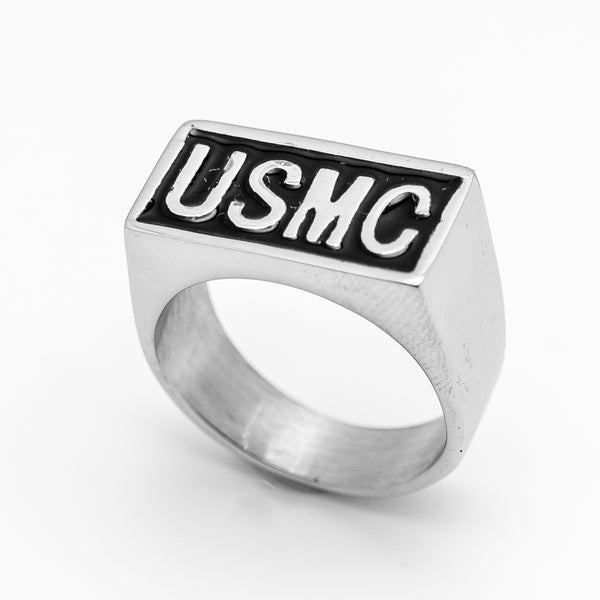 "USMC" Signet Ring MARINES Stainless Steel Unisex Military Ring SR98
